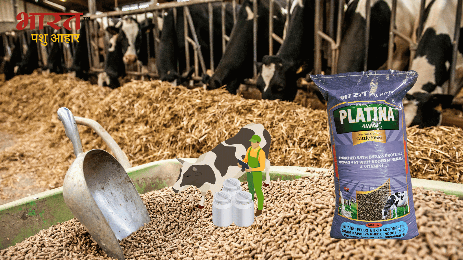Platina Cattle Feed Bag and a farmer
